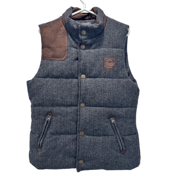 Roots Canada Other - Roots‎ Canada Kids Puffer Vest Herringbone Tweed Brown Suede Patch Size XXL TTG